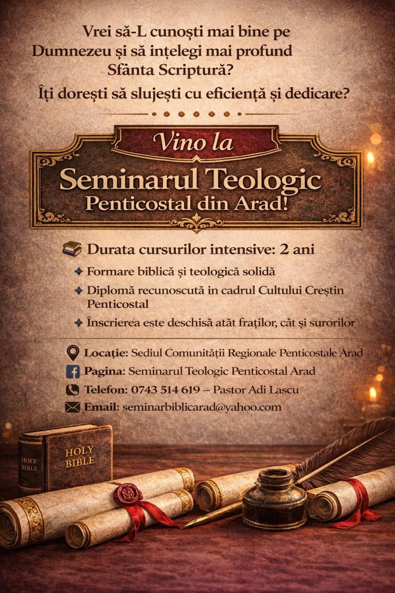 Afiș Seminarul Teologic Penticostal din Arad